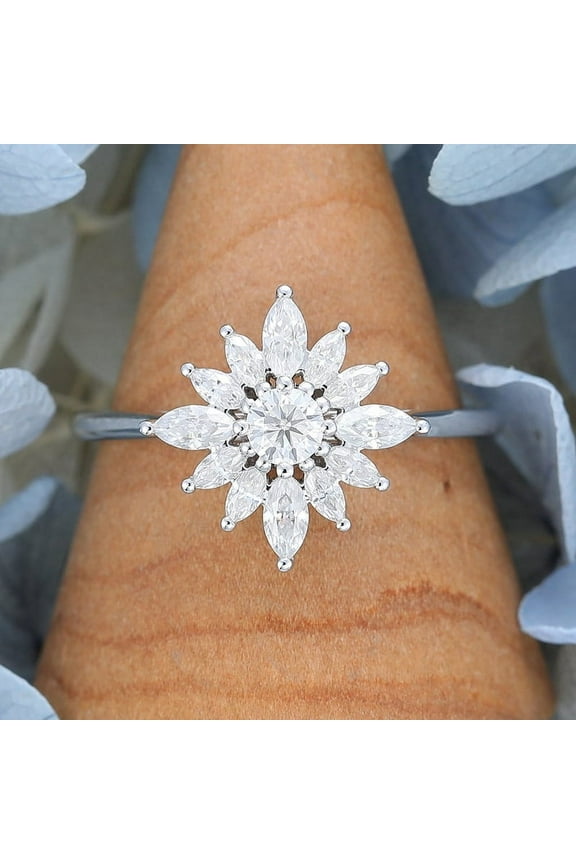 Brilliant 1.80 Ct Round Cut Lab Created Diamond Rings - 14K White Gold Plated Rings - Cocktail Engagement Rings for Gifts - Solo Stone Wedding Ring for Women's - Halo Anniversary Rings