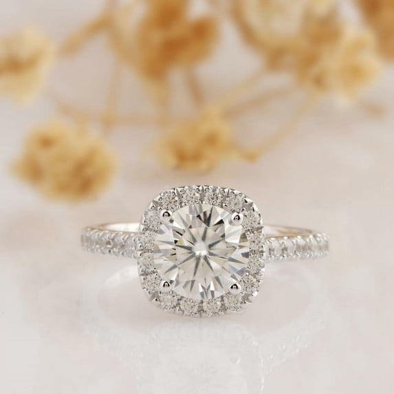 Elise Jewel Brilliant 2 Ct Round Cut Diamond Ring - 14K White Gold ...