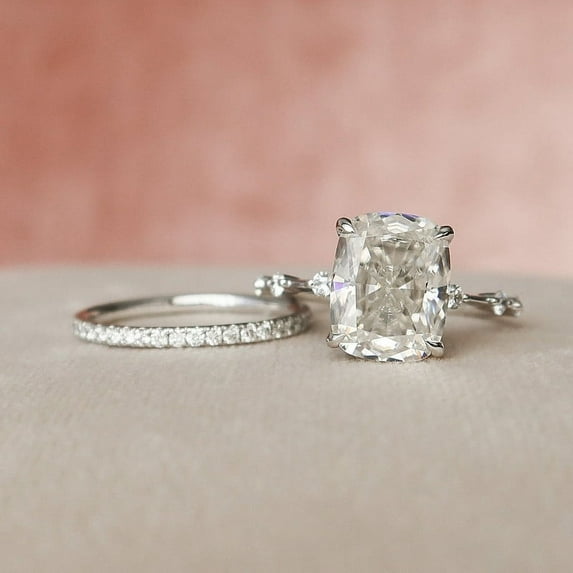 Elise Jewel Cushion Cut 2.1 Ct Excellent White Diamond Ring - 14K White Gold Plated Ring - Classic Bridal Set Ring For Women's - Bridal Diamond Jewellery for Her - Causal Office Wear Ring