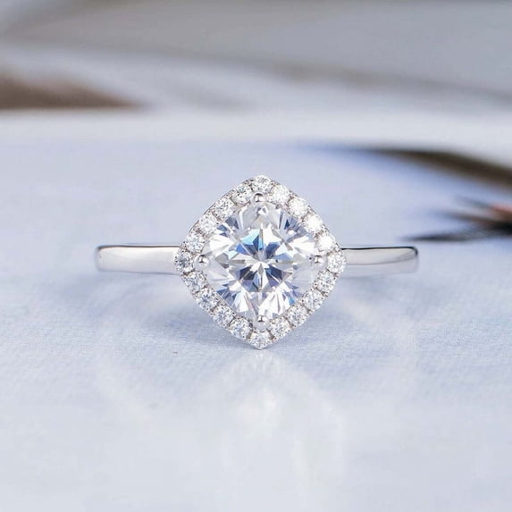 Elise Jewel Cushion Cut Excellent 1.9 Ct Diamond Ring For Women's - 14K White Gold Plated Ring - Cushion cut Halo Diamond Rings for Women's - Solitaire with Halo Diamond Rings for Women's