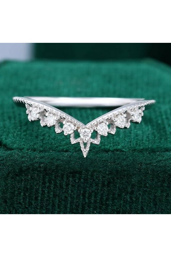 Silver 14K White Gold Plated Ring - Brilliant 1.1 Ct Round Cut Diamond Ring - Unique V Shape Vintage Diamond Rings for Women's - Chevron Shaped Diamond Rings - 25th Anniversary Gifts