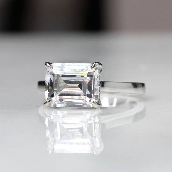 Elise Jewel Silver 14K White Gold Plated Ring - Excellent 2 Ct Emerald Cut Lab Created Simulated Diamond Ring for Her - Hidden Halo Ring for Women's - Solitaire with Halo Diamond Ring for Women's