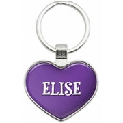 Elise - Names Female Metal Heart Keychain Key Chain Ring, Purple