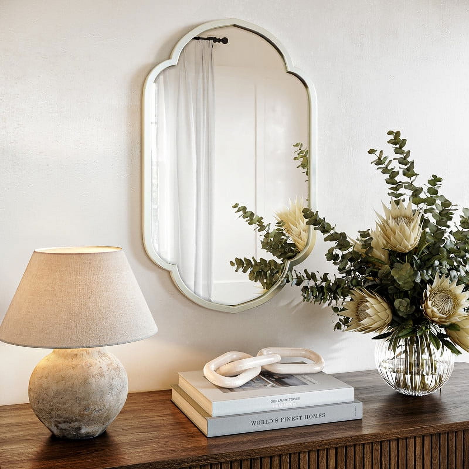 Elise Silver Metal Arched Oval Bathroom Vanity Mirror