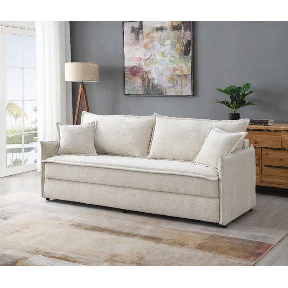 Modern Beige Fabric Sectional Sofa with 2 Toss Pillows, 220×80×75cm
