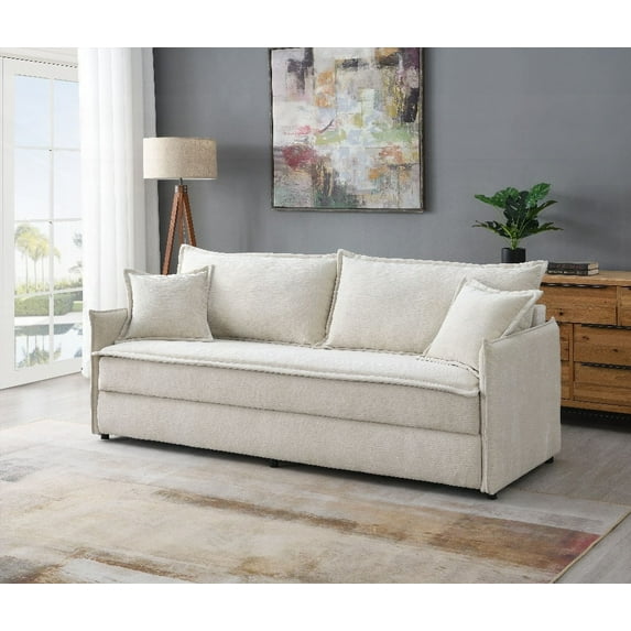 Elisea Beige Fabric Sleeper Sofa w/2 Toss Pillows - Stylish & Functional