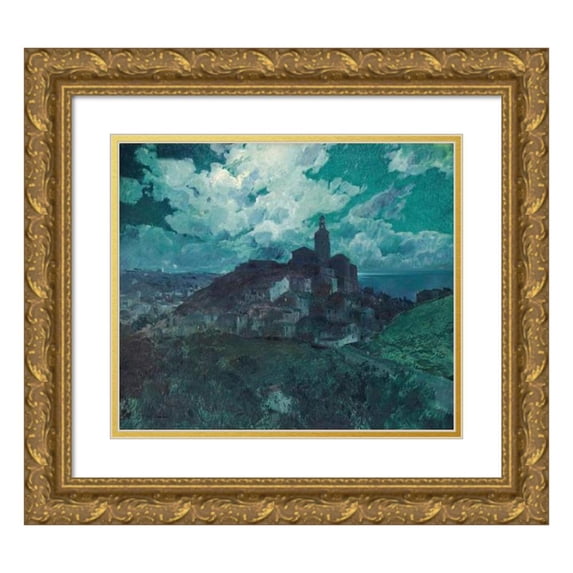 Eliseo Meifrén 14x12 Gold Ornate Wood Frame and Double Matted Museum Art Print Titled - Night in Cadaques