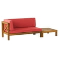 thumbnail image 1 of Elisha Acacia Wood Outdoor Left Arm Loveseat and Coffee Table Set with Cushion, Teak and Red, 1 of 13