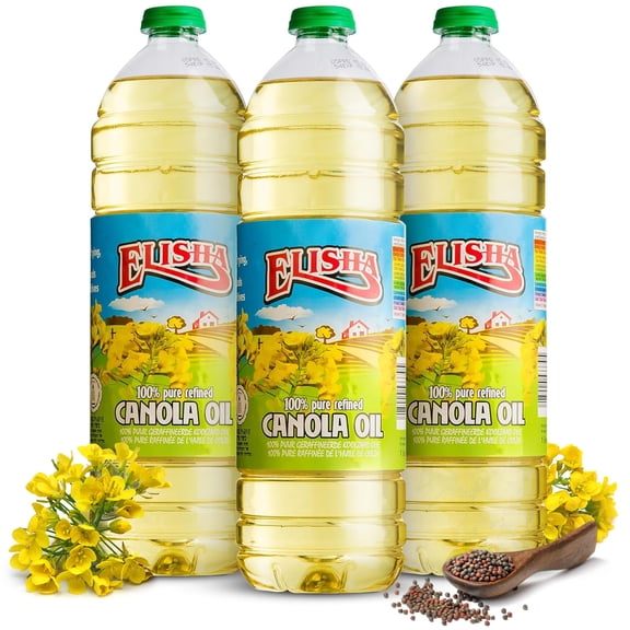 Elisha Canola Oil - Pack of 3 x 1L Cooking Oil - 100% Pure Refined Canola Oil for Heart Healthy Frying Oil - Non-GMO, Kosher Certified, Neutral Flavour & High Smoke Point