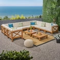 thumbnail image 1 of Noble House Brava Outdoor Wood 10 Seater U-Shaped Sectional Sofa Set Teak/Beige, 1 of 8