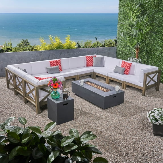Noble House Brava 10 Seater U-Shaped Sectional Sofa Set Gray White/Dark Gray