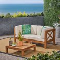 thumbnail image 1 of Elisha Outdoor Modular 3 Piece Acacia Wood Sectional Loveseat and Coffee Table Set with Cushions, Teak, Beige, 1 of 9