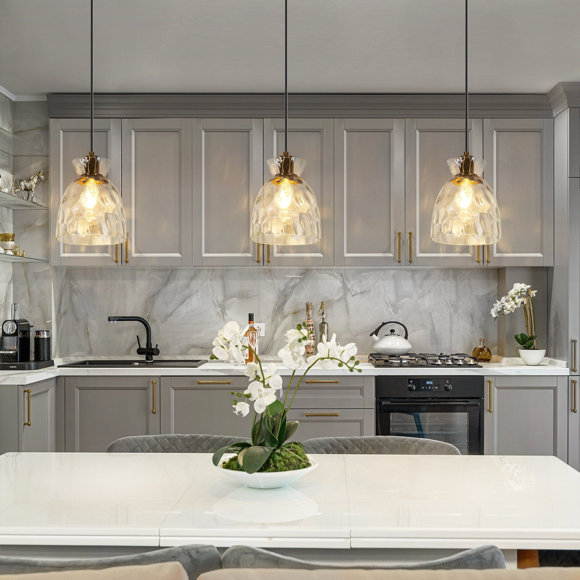 Elisie Modern Glam Pendant Light 1 Light Waterfall Glass Hammered Dome Kitchen Island Lighting Dining Room