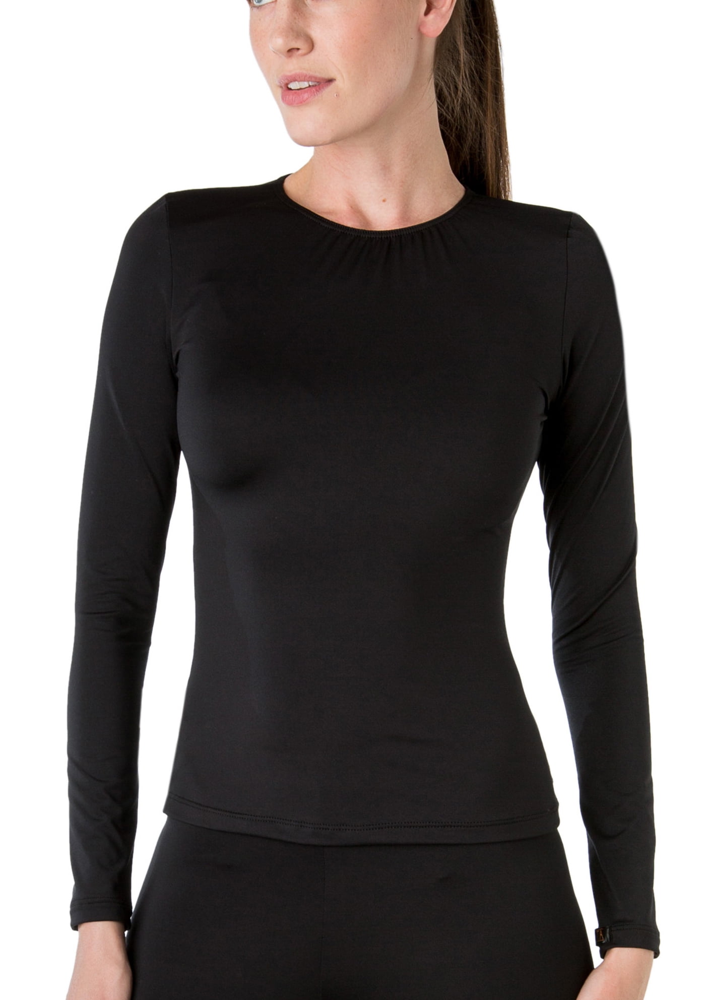 Elita Women's Warm Wear Microfiber Long Sleeve Top, Black, M