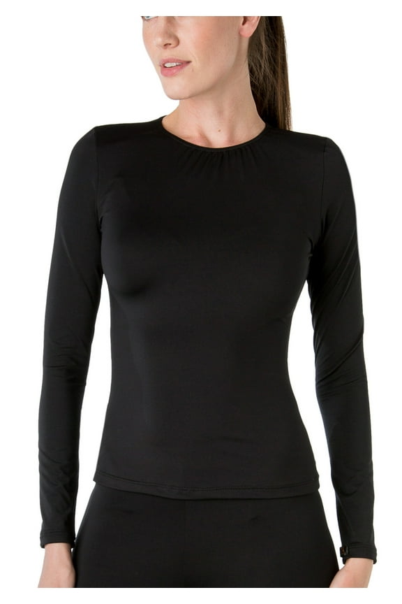 Women's Warm Wear Microfiber Long Sleeve Top, Black, S