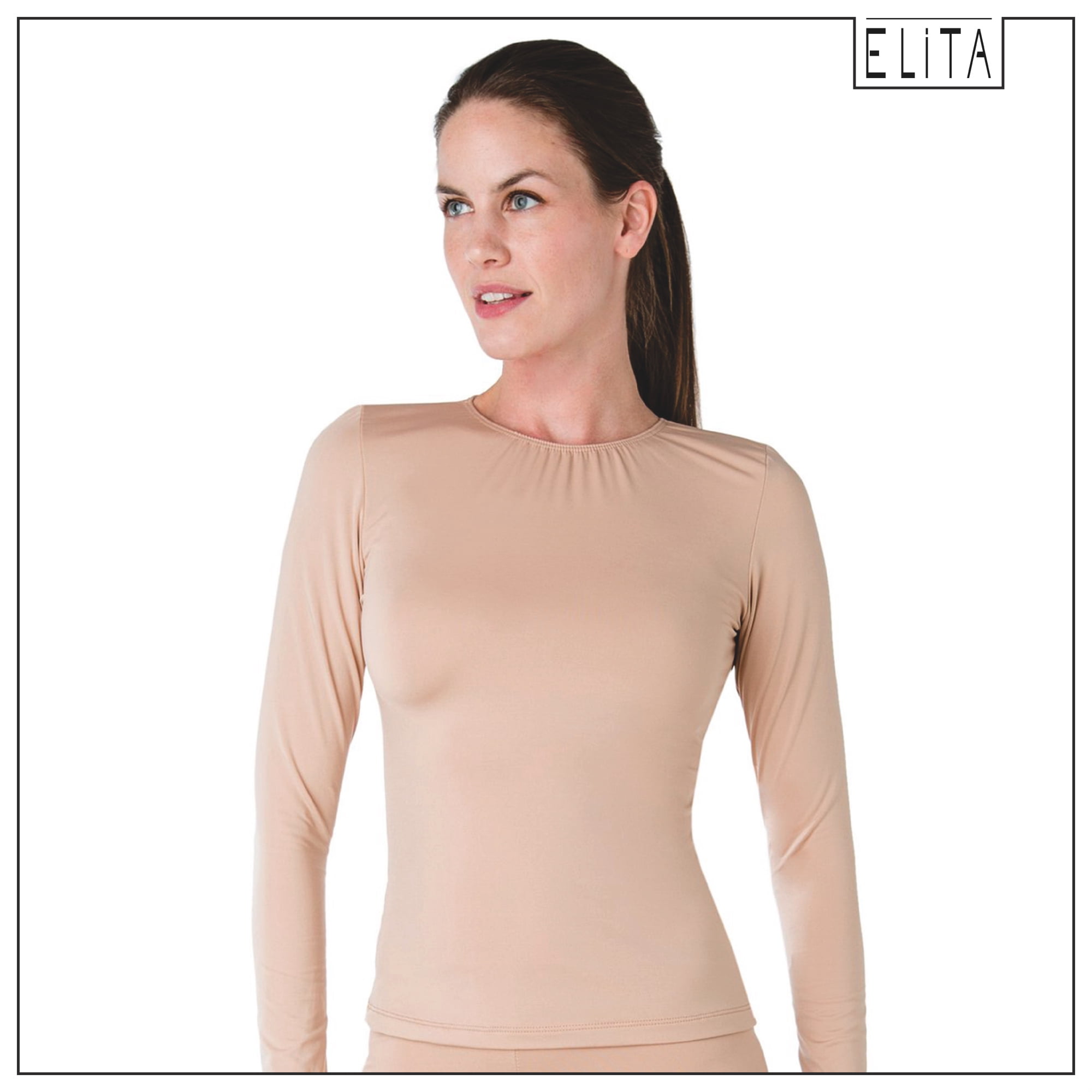 Elita Women's Warm Wear Microfiber Long Sleeve Top, Perfect Beige, S