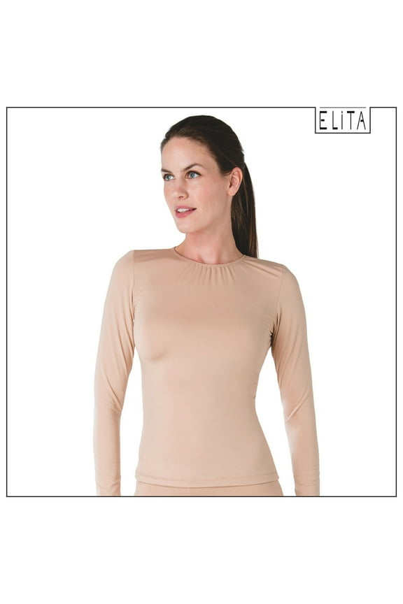 Women's Warm Wear Microfiber Long Sleeve Top, Perfect Beige, S