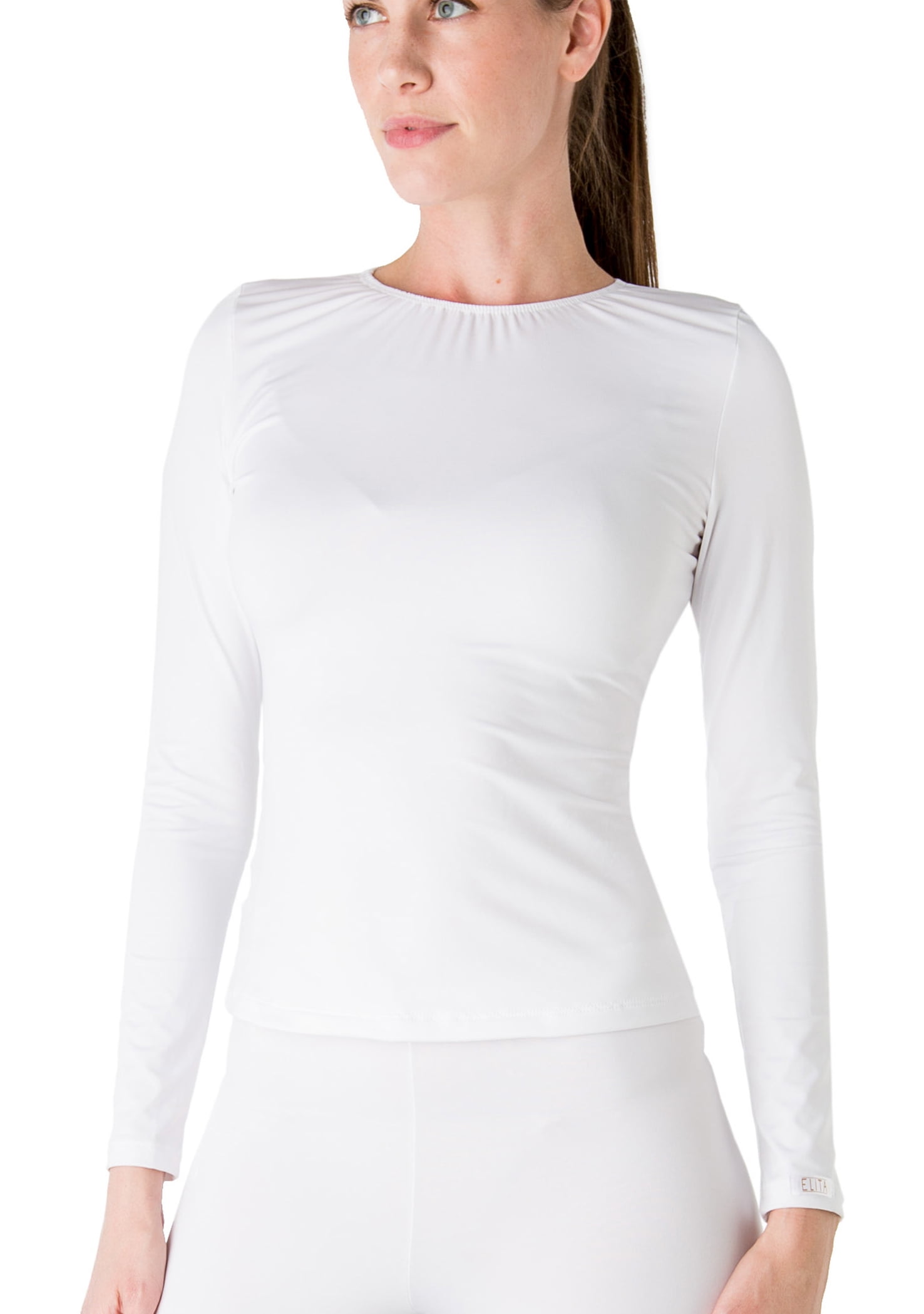 Elita Women's Warm Wear Microfiber Long Sleeve Top, White, XL