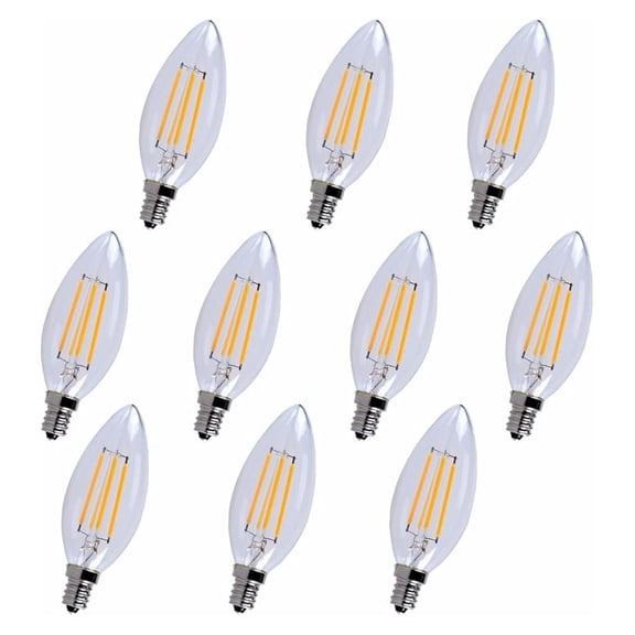 Elitco E12 LED Candelabra Bulbs 10-Pack - 4W 40W Equivalent - 2700K Warm White - Dimmable - Vintage Filament - UL/CUL Listed - 15,000 Hour Lifespan