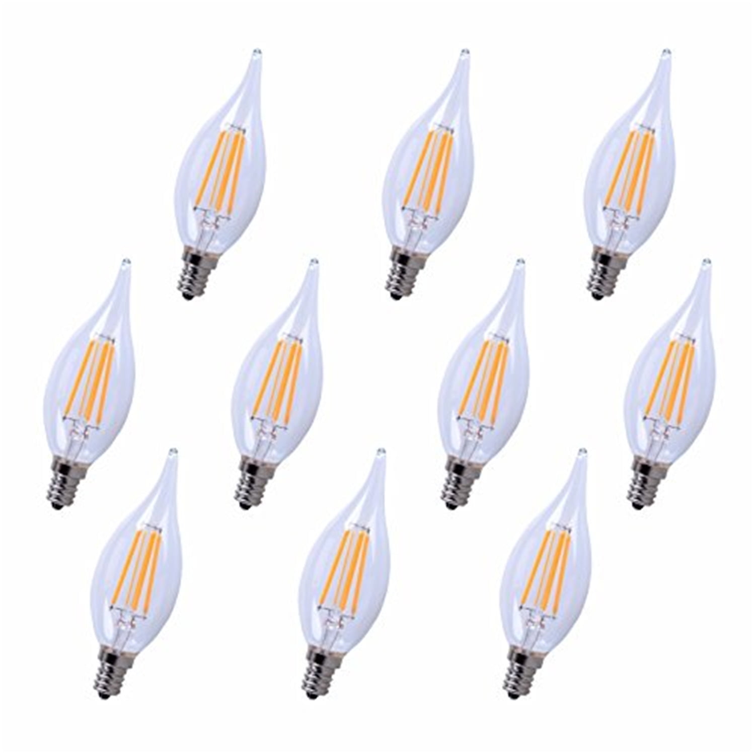 Clear Glass Dimmable LED Edison Candelabra Bulbs, Set of 10