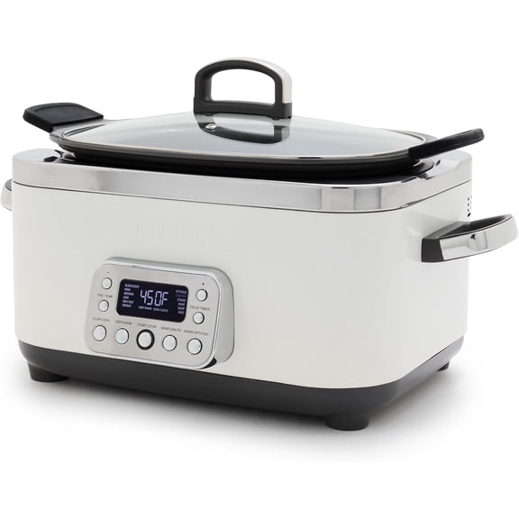 Elite 14-in-1 Nonstick 6QT Electric Slow Cooker, PFAS-Free Ceramic Multi-Cooker, In-Pot Browning, Dishwasher Safe Lid & Removable Crock, Stainless Steel Steamer, Silicone Handles, White