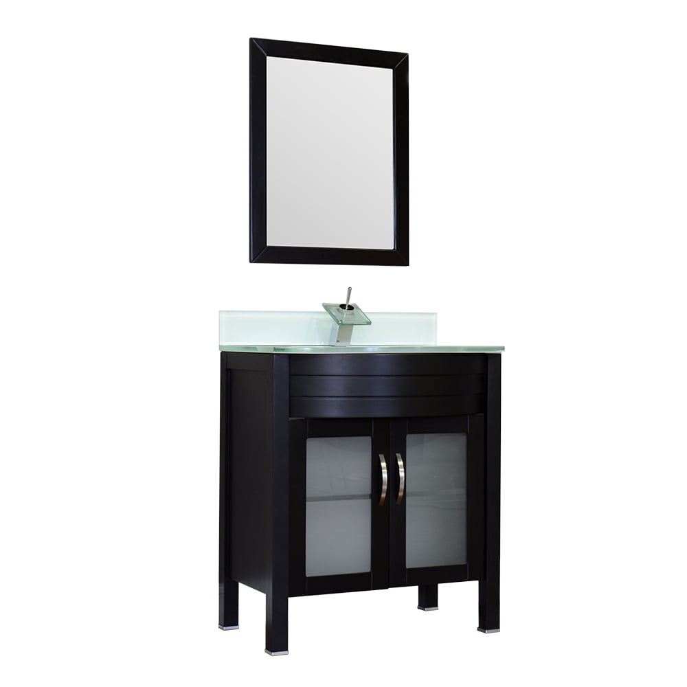 Elite 30" Single Modern Bathroom Vanity In Black With White Glass Top ...