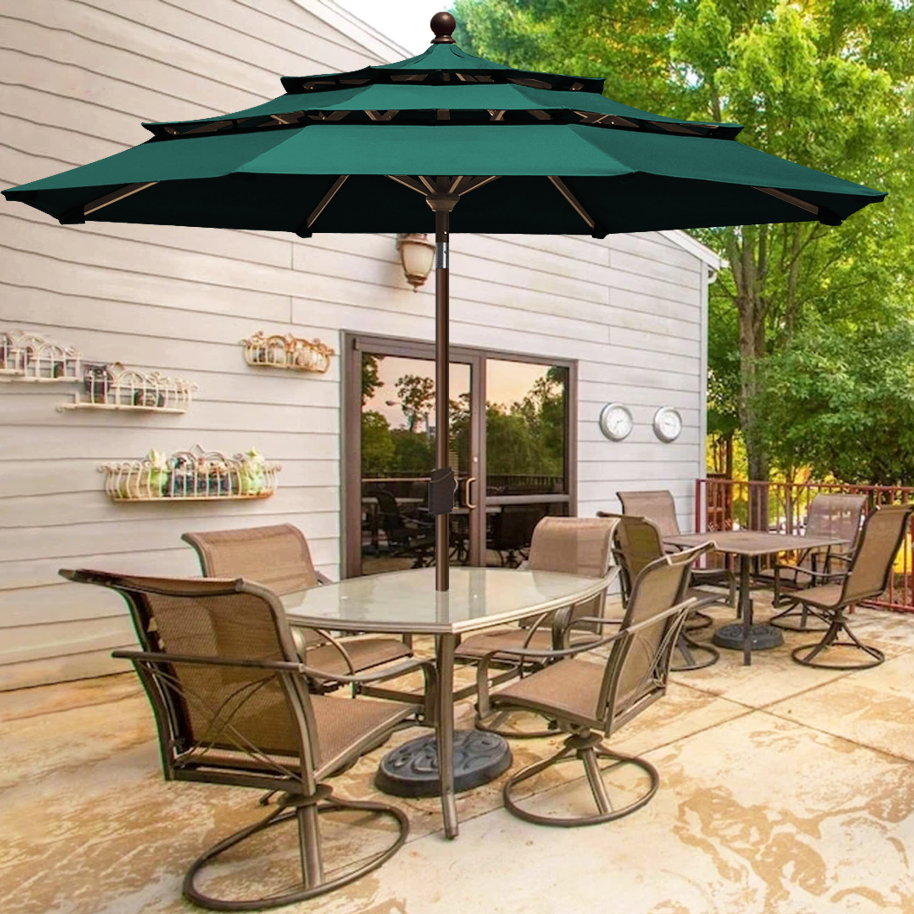Elite 9Ft Large 3 Tiers Backyard Patio Umbrella with Tilt, Steel ...