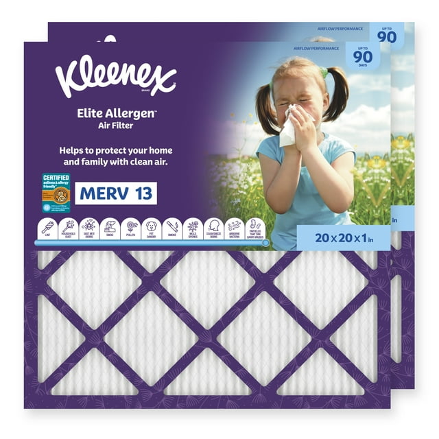 Elite Allergen Air Filter 20X20X1 Inches- 13 MERV RATING (2-Pack)