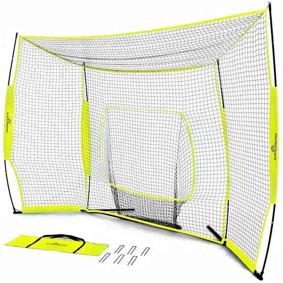 Elite Athletics 12' x 8' Baseball Softball Batting Pitching Net with Strikezone Pocket and Carry Bag