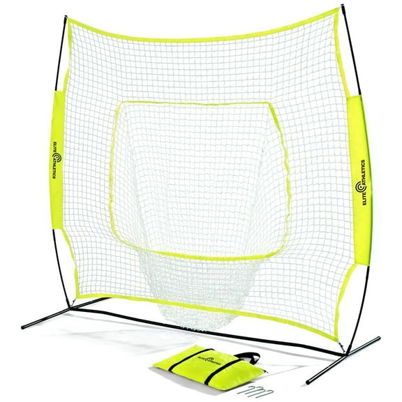 Elite Athletics 7' x 7' Baseball Softball Hitting Pitching Net with Strikezone Pocket and Carry Bag