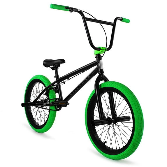 Elite BMX Bike Stealth 20" - Black Green - Freestyle Pump Wheelie Bicycle