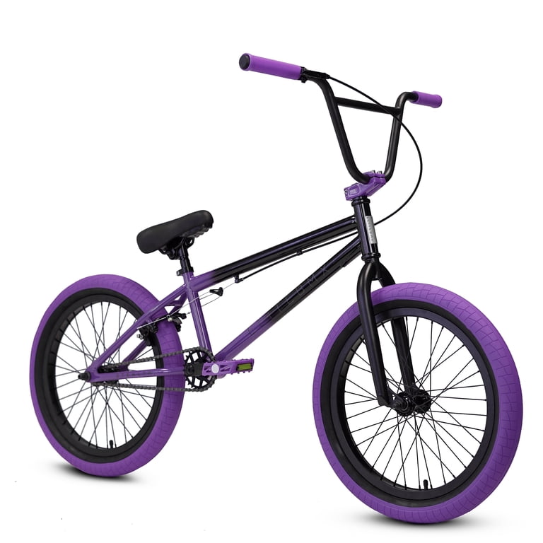 Elite BMX Bicycle 20” Freestyle Bike - Stealth Black Purple 2Tone