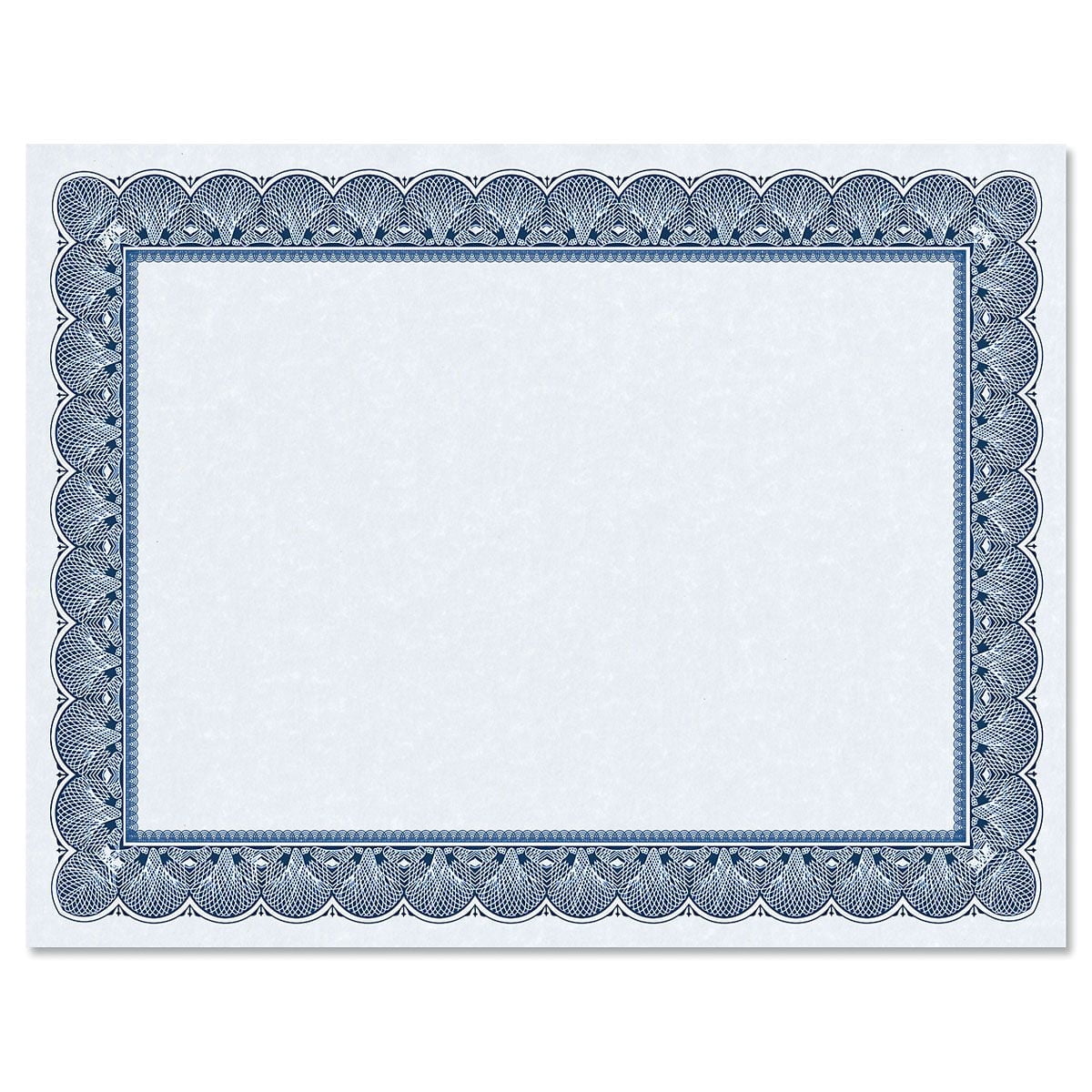 Elite Blue Certificate on Blue Parchment - Set of 100, 8-1/2" x 11" on 60 lb. text parchment paper, Laser and inkjet printer compatible