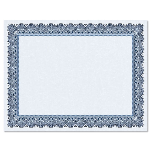 Elite Blue Certificate on Blue Parchment - Set of 25, 8-1/2" x 11" on 60 lb. text parchment paper, Laser and inkjet printer compatible