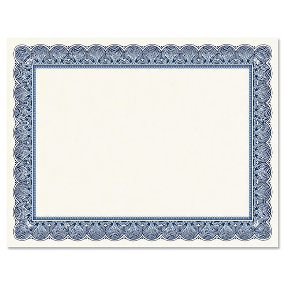 Elite Blue Certificate on White Parchment - Set of 25, 8-1/2" x 11" on 60 lb. text parchment paper, Laser and inkjet printer compatible