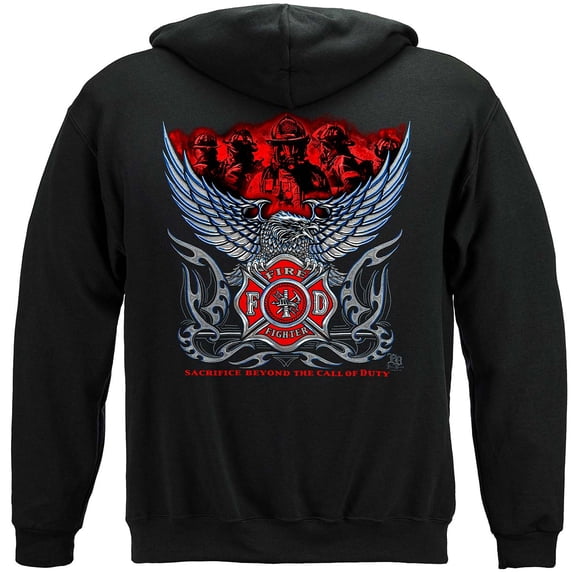 Elite Breed Chrome Eagle Firefighter 8oz 50/50 Black Hooded Sweat Shirt XX-Large