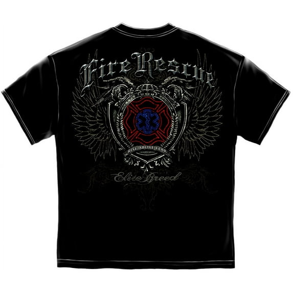 Elite Breed Fire Rescue Firefighter 100% Cotton Black T-Shirt Large