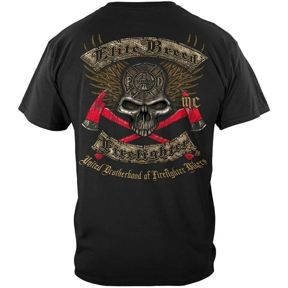 Elite Breed Firefighter Biker Firefighter 100% Cotton Black T-Shirt Large