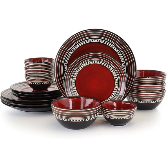 Elite Caf Versailles Dinnerware Set, Red, 16 Piece