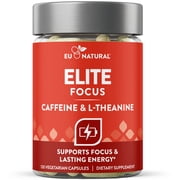 Eu Natural Elite Caffeine with L-Theanine - Jitter-Free Focused Energy Pills - Nootropic Stack for Smart Cognitive Performance - 120 Soft Capsules