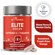 Eu Natural Elite Caffeine with L-Theanine - Jitter-Free Focused Energy Pills - Nootropic Stack for Smart Cognitive Performance - 120 Soft Capsules