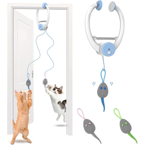 Elite Cat Toys, Cat Toy Interactive for Indoor Cats, Smart USB Rechargeable Door Hanging Automatic Retractable Kitten Toys, Teaser Electronic Self Play Feather Cat String Toy Attached