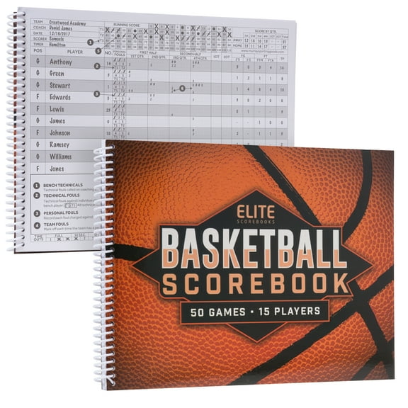 Elite Clipboards Basketball Scorebook - 50 Games Score Book Side by Side Score Keeping Book for Stats | Basketball Stat Tracking Book - High School, Middle School, Little League for Scorekeepers