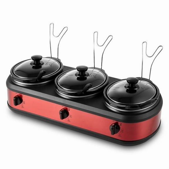 Elite Cuisine 7.5 Quart Capacity Triple Slow Cooker Buffet