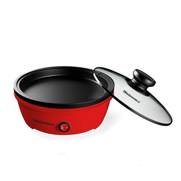 Elite Cuisine 8.5" Round Personal Skillet with Glass lid, Red
