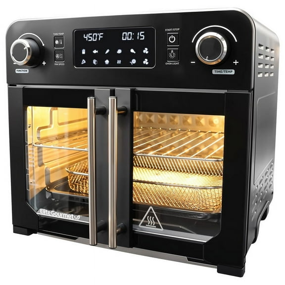 Elite Cuisine EAF9202 Programmable 23L French Door Air Fryer Oven with 10 Menu Functions, and Interior Light, Black