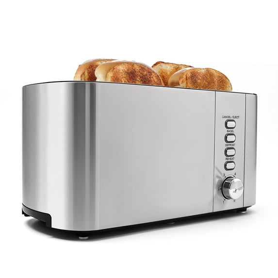 Elite Cuisine ECT2435 Long Slot 4 Slice Toaster, Extra Large Slots for Bagels