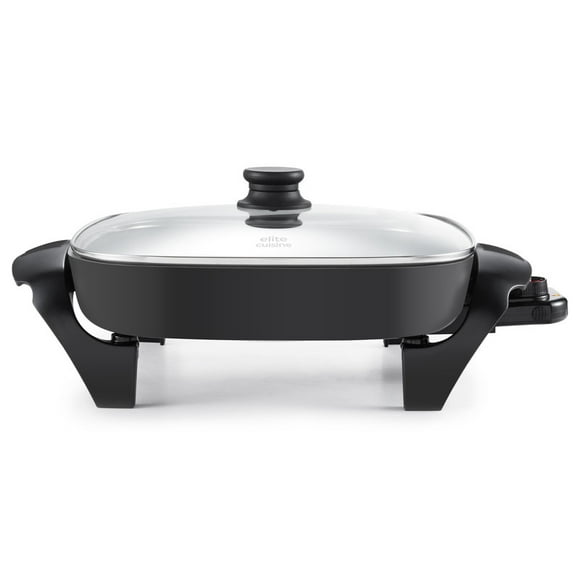Elite Cuisine EG2621 12" Ceramic Electric Skillet with Tempered Glass Lid