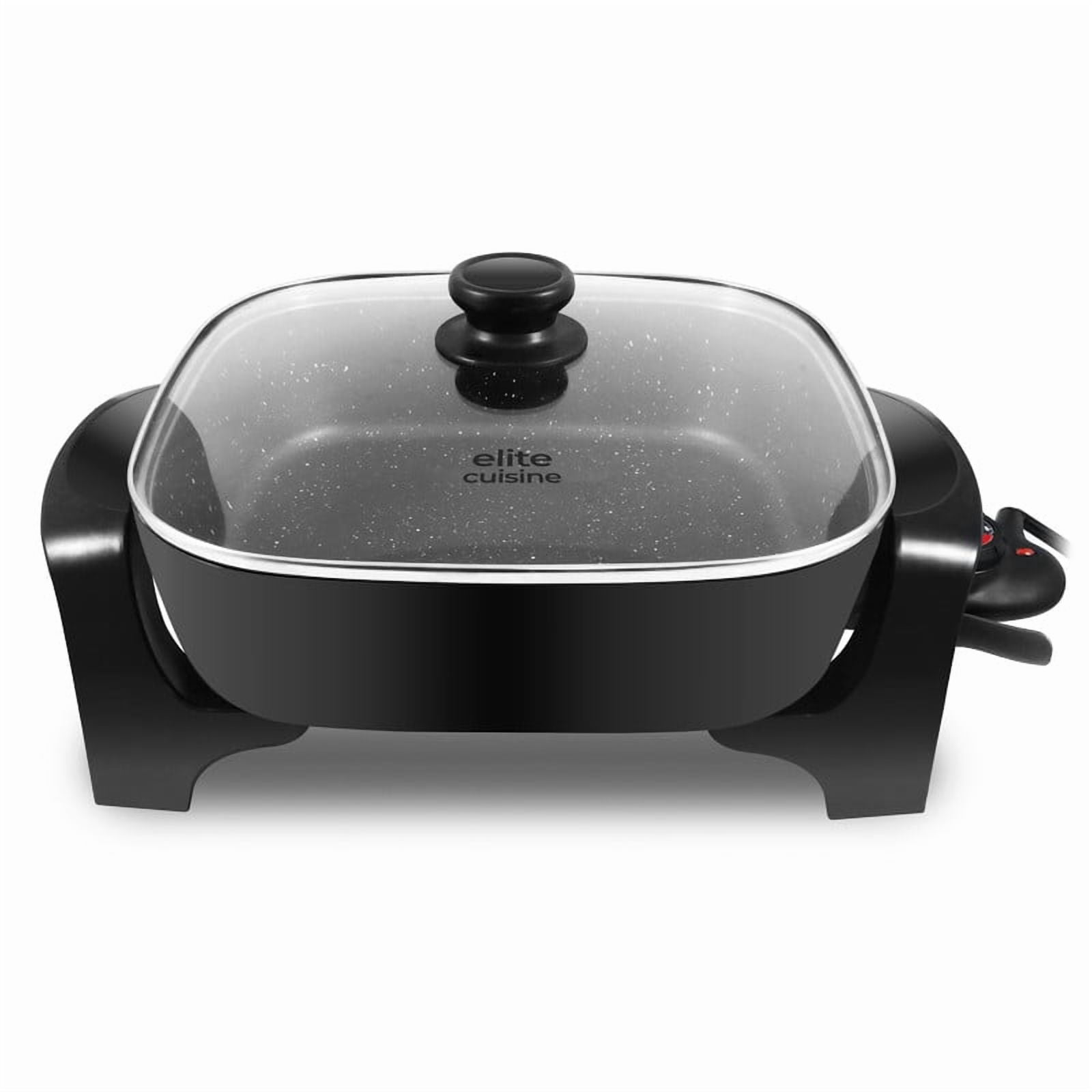 Elite Cuisine EG6521 12” Extra Depth 3" Electric Skillet with Glass Lid