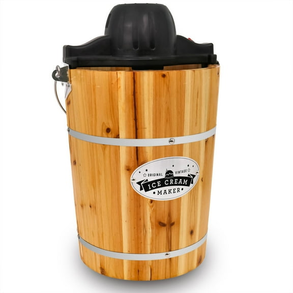 Elite Cuisine EIM569 6Qt. Old Fashioned Pine Bucket Ice Cream Maker with Hand Crank